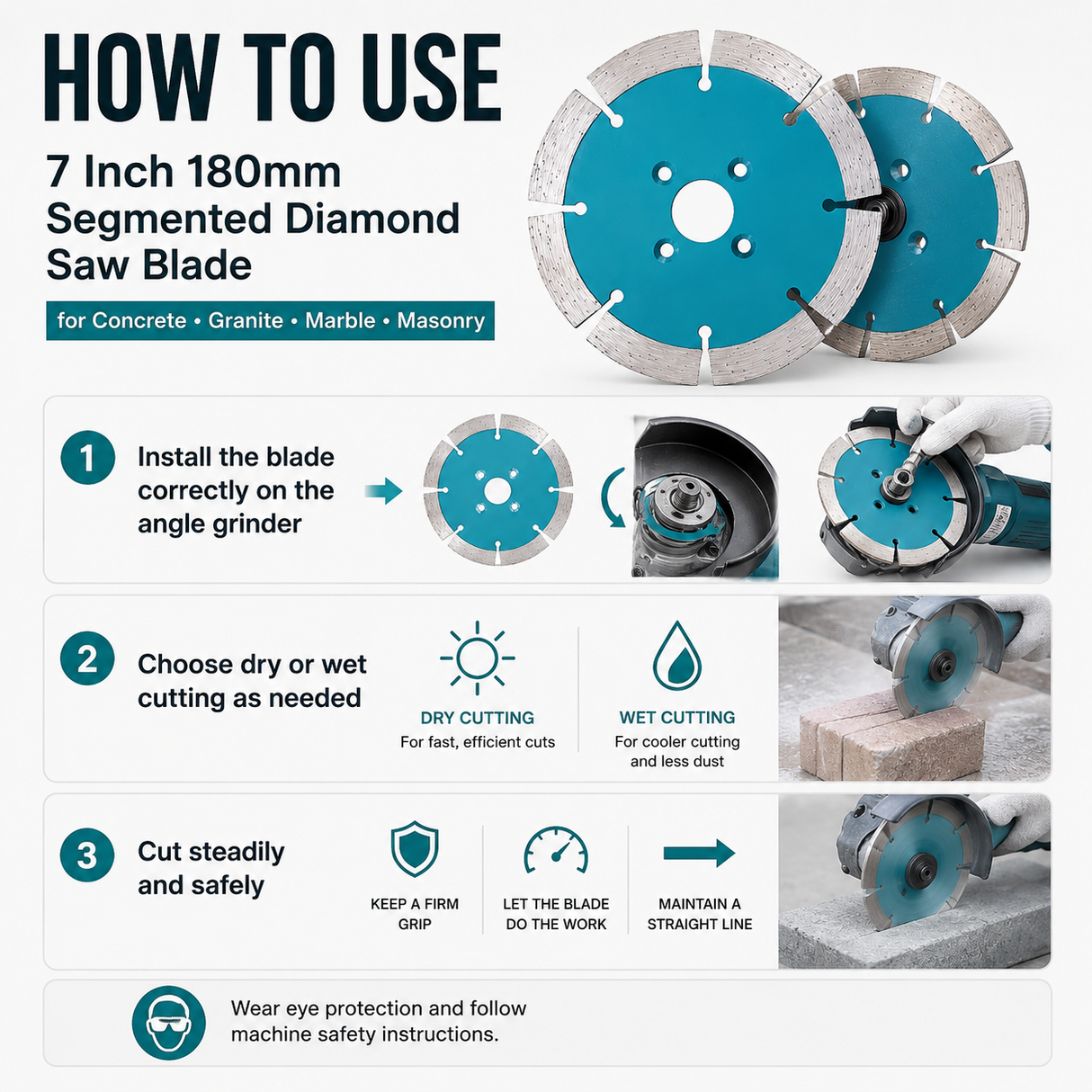 7 Inch 180mm Segmented Diamond Saw Blade 22.23mm - application overview