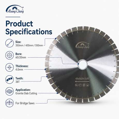 HUANG CHANG Granite Cutting Disc 400mm Diamond Granite Blade for Bridge Saw, Silent Sandwich Core