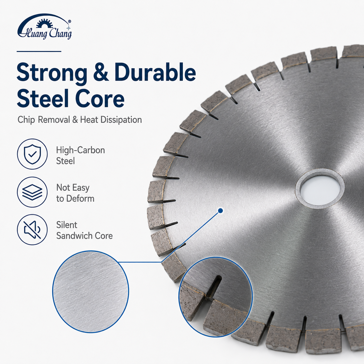 HUANG CHANG Granite Cutting Disc 400mm Diamond Granite Blade for Bridge Saw, Silent Sandwich Core