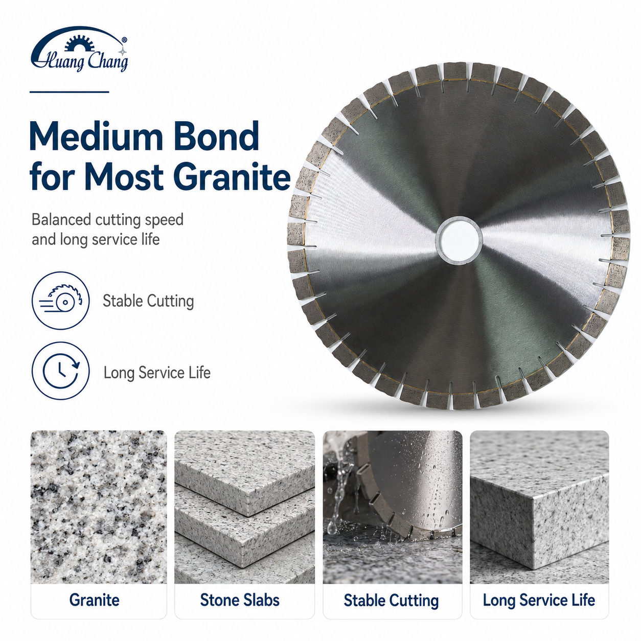 HUANG CHANG Granite Cutting Disc 400mm Diamond Granite Blade for Bridge Saw, Silent Sandwich Core
