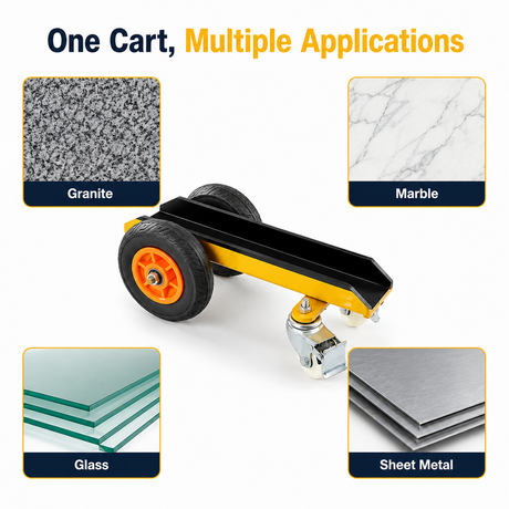 300KG Heavy-Duty 4-Wheel Stone Slab Dolly Cart with Solid Rubber Tires & Locking Casters