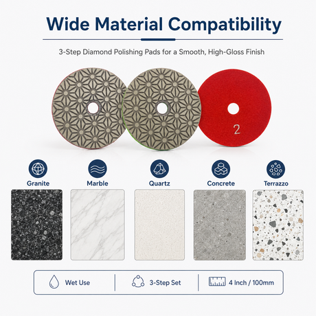 Wet Use 3 Step 4 Inch Diamond Polishing Pads for Granite Marble Quartz Concrete Terrazzo