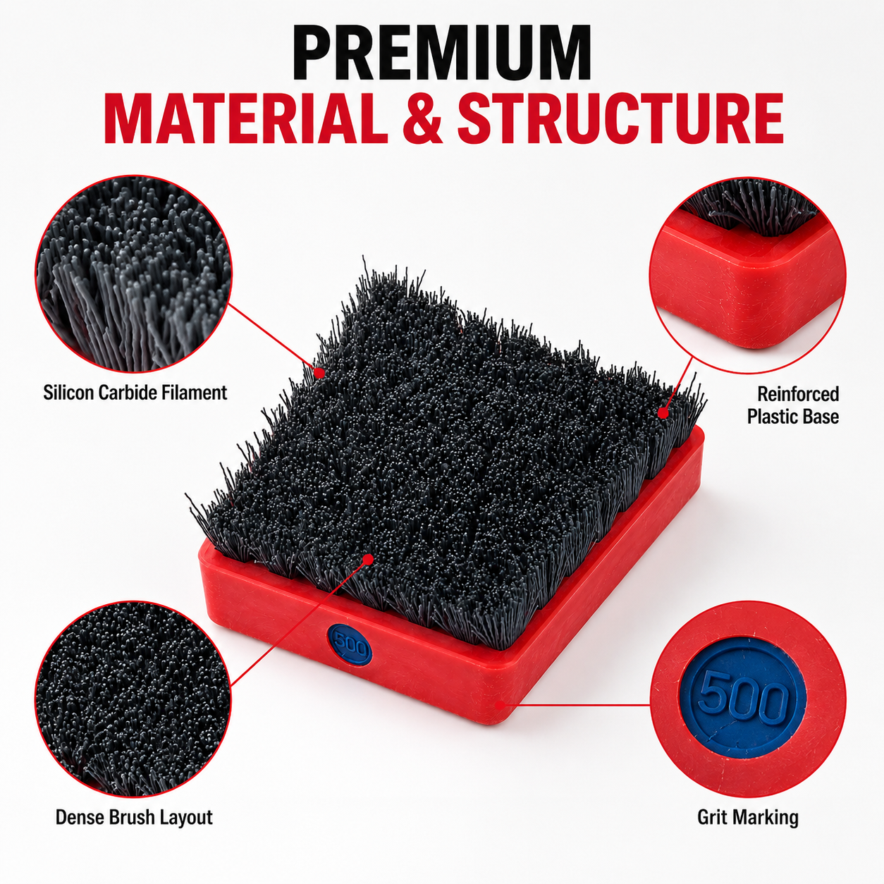 Silicon Carbide Frankfurt Brush for Antique Stone Finish - working surface view
