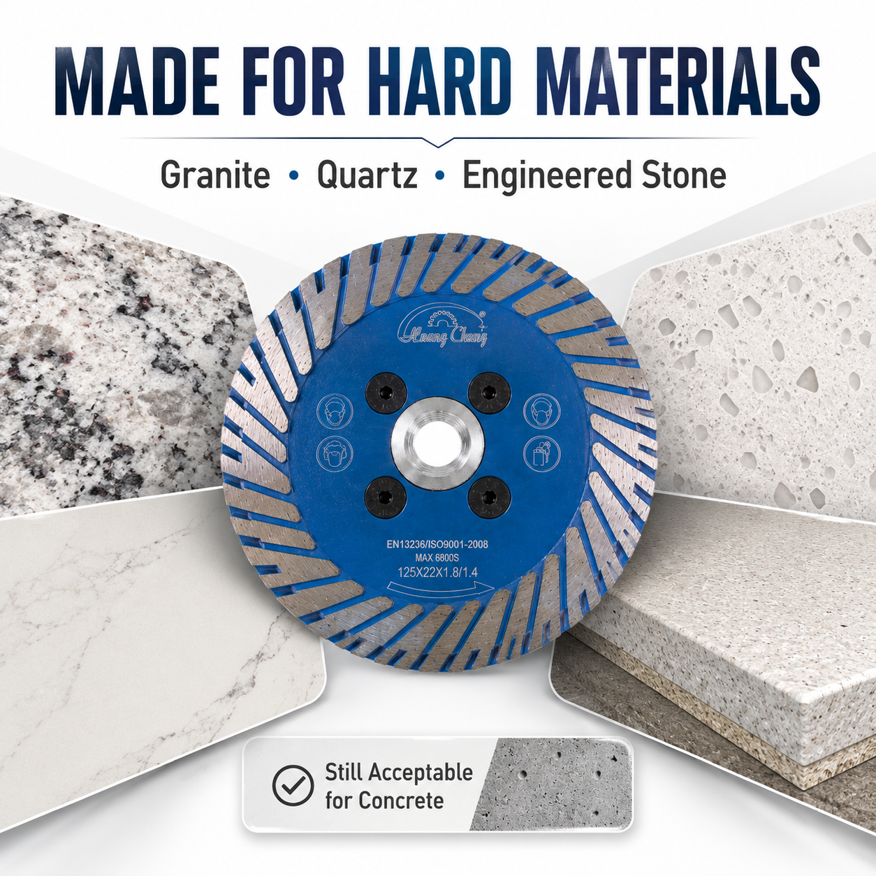 HUANG CHANG GC4 Granite Cutter Cutting and Grinding Disc 125mm/230mm Diamond Saw Blade for Granite Quartz Engineered Stone Concrete, 22.23mm Arbor / Flange