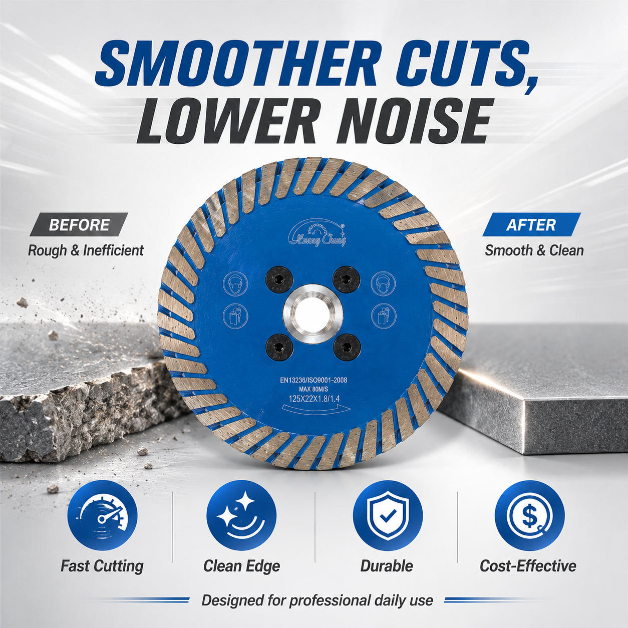 HUANG CHANG GC4 Granite Cutter Cutting and Grinding Disc 125mm/230mm Diamond Saw Blade for Granite Quartz Engineered Stone Concrete, 22.23mm Arbor / Flange