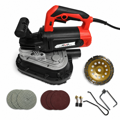 GS-8180 three-head grinder with included grinding and sanding accessories