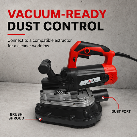 GS-8180 vacuum-ready grinder dust shroud and extraction port