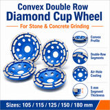Convex Double Row Diamond Cup Grinding Wheel Disc for Granite Marble Quartz Concrete