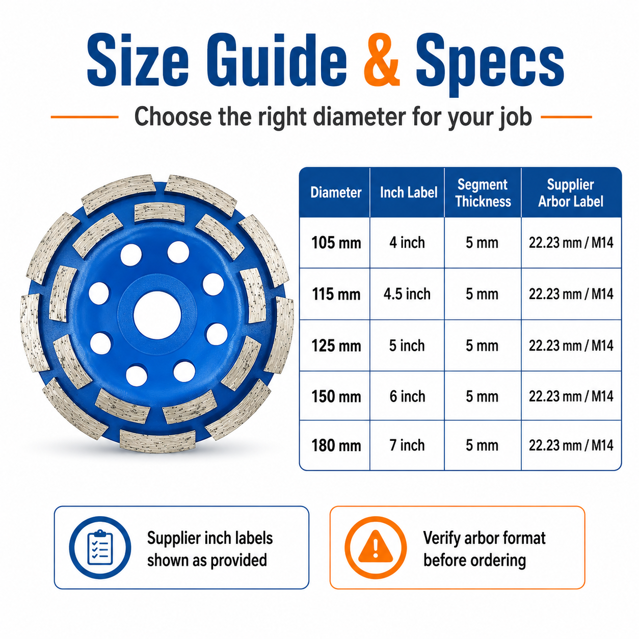 Convex Double Row Diamond Cup Grinding Wheel Disc for Granite Marble Quartz Concrete