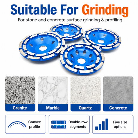 Convex Double Row Diamond Cup Grinding Wheel Disc for Granite Marble Quartz Concrete