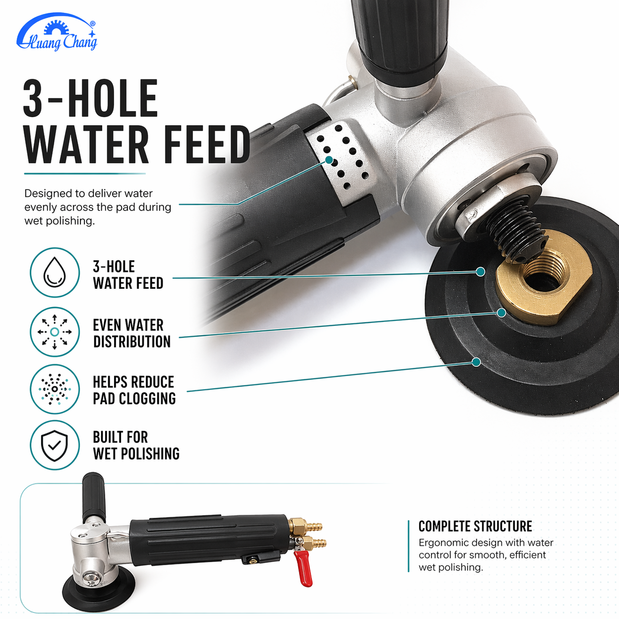Huang Chang 4" Pneumatic Wet Polisher for Granite, Marble, Concrete & Terrazzo