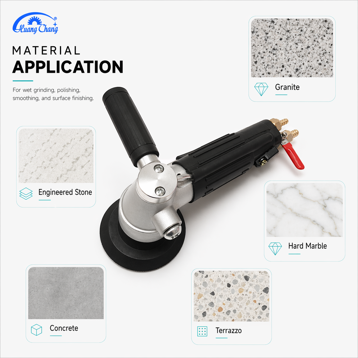 Huang Chang 4" Pneumatic Wet Polisher for Granite, Marble, Concrete & Terrazzo