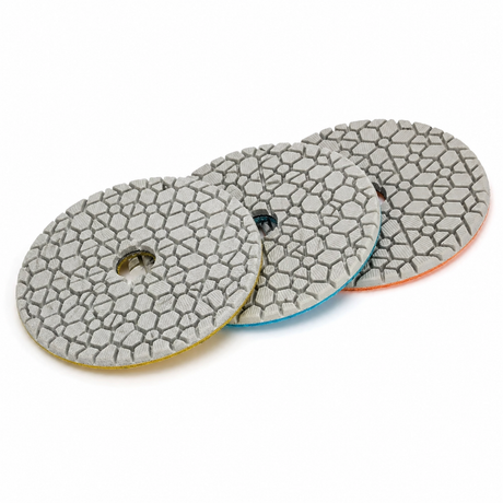 Huang Chang 4 Inch 3-Step Diamond Polishing Pads for Concrete Marble Quartz, Wet Dry Flexible Polishing Pad Set
