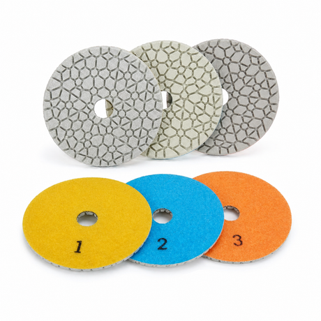 Huang Chang 4 Inch 3-Step Diamond Polishing Pads for Concrete Marble Quartz, Wet Dry Flexible Polishing Pad Set