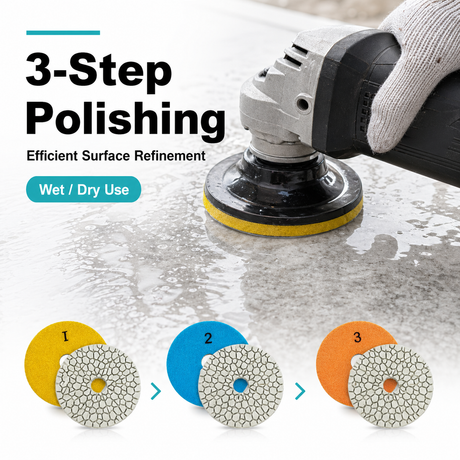 Huang Chang 4 Inch 3-Step Diamond Polishing Pads for Concrete Marble Quartz, Wet Dry Flexible Polishing Pad Set