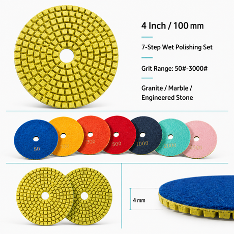 4 Inch 7 Step Wet Resin Diamond Polishing Pads for Granite Marble Stone