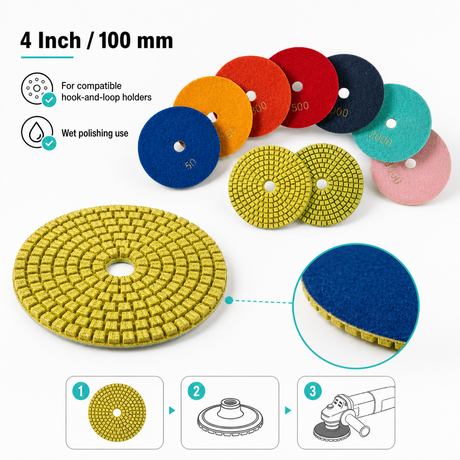4 Inch 7 Step Wet Resin Diamond Polishing Pads for Granite Marble Stone