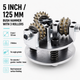 5 Inch 125mm Bush Hammer with 3 Rollers for Angle Grinders