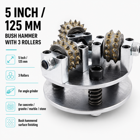 5 Inch 125mm Bush Hammer with 3 Rollers for Angle Grinder Concrete Granite Marble Stone Surface Texturing Tool