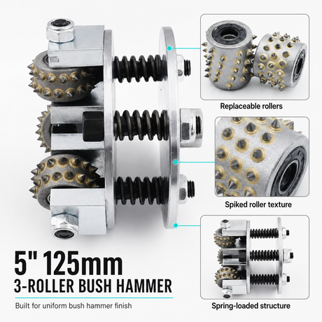 5 Inch 125mm Bush Hammer with 3 Rollers for Angle Grinder Concrete Granite Marble Stone Surface Texturing Tool