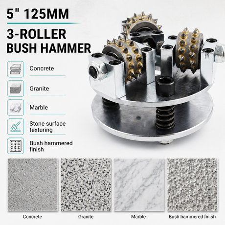 5 Inch 125mm Bush Hammer with 3 Rollers for Angle Grinder Concrete Granite Marble Stone Surface Texturing Tool