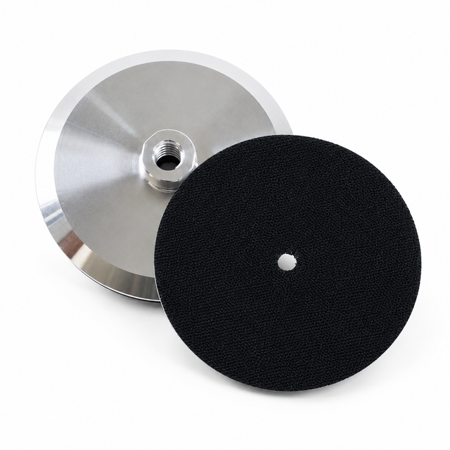 100mm aluminum backer pad with black hook-and-loop face