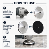 Three-step aluminum backer pad installation graphic