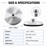 100mm aluminum backer pad size and connection options graphic