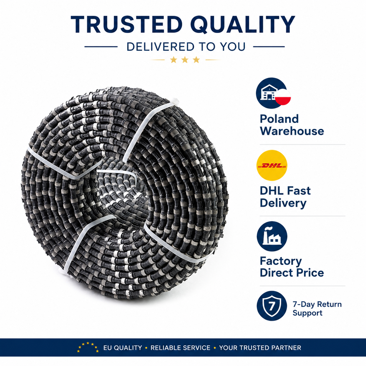 11.5mm Diamond Wire Saw Rope for Granite Quarrying, Stone Dressing & Concrete Block Cutting