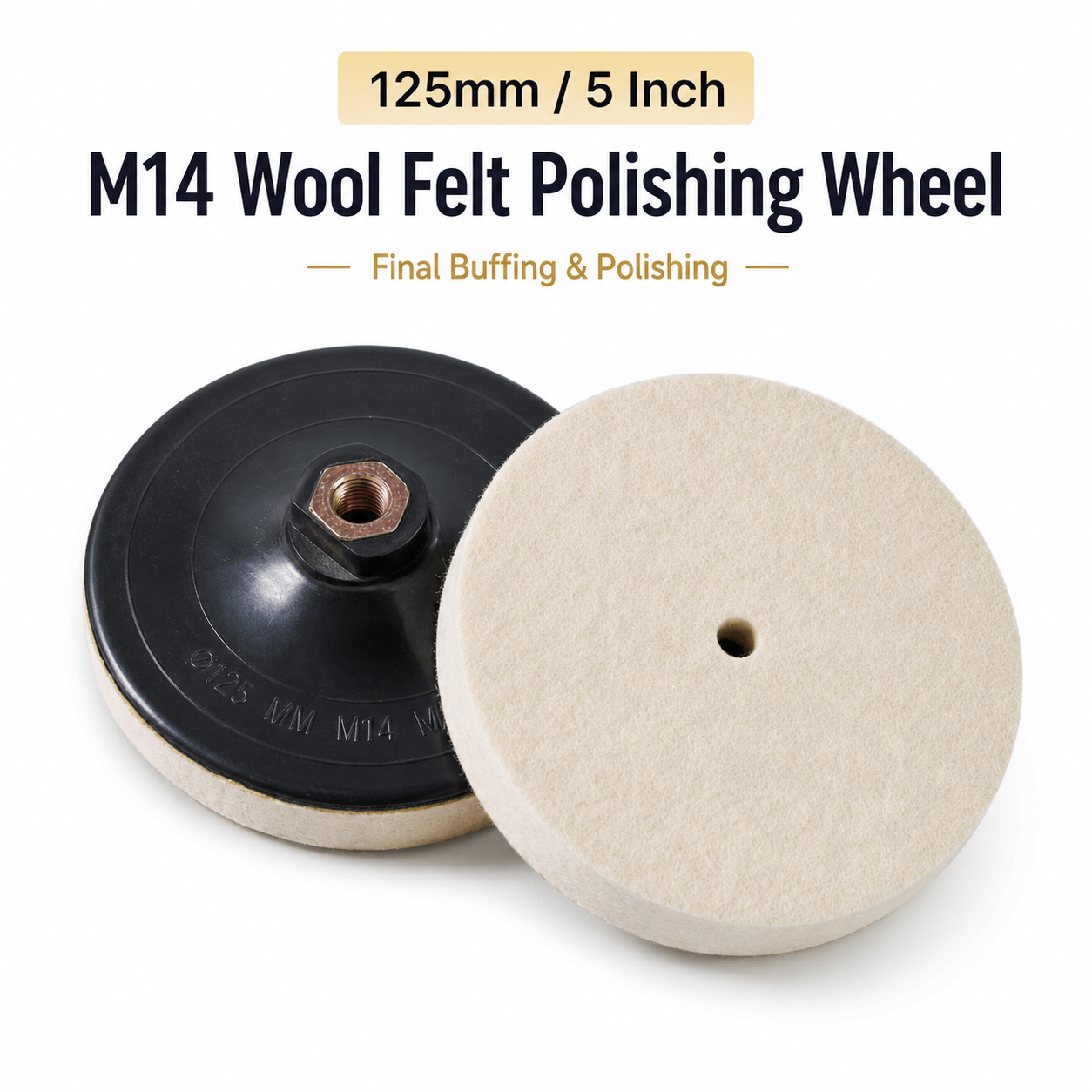 125mm M14 Wool Felt Polishing Wheel with Backing Pad for Marble, Glass, Metal & Car Buffing