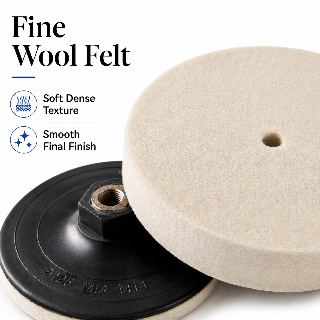 125mm M14 Wool Felt Polishing Wheel with Backing Pad for Marble, Glass, Metal & Car Buffing