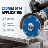 230mm M14 flange blade shown cutting stone