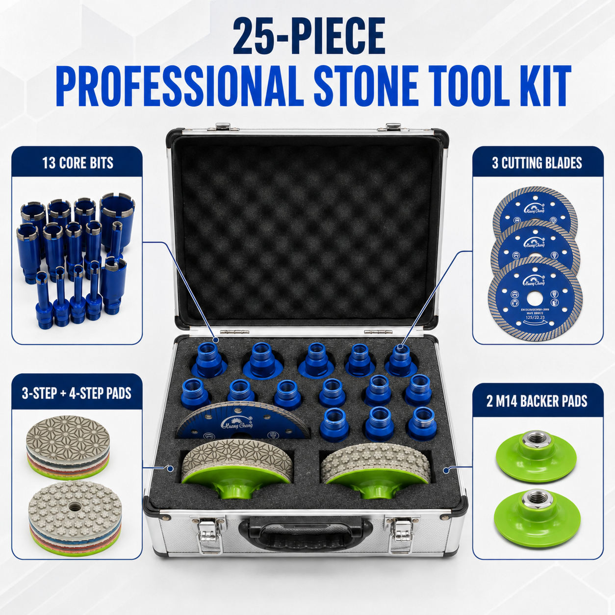 25-Piece Diamond Drilling, Cutting & Polishing Tool Kit with Aluminum Case