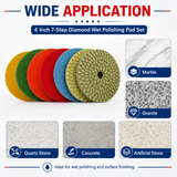 Seven-step wet polishing pad set with stone material examples