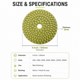 4 inch pad dimensions and polishing specifications graphic