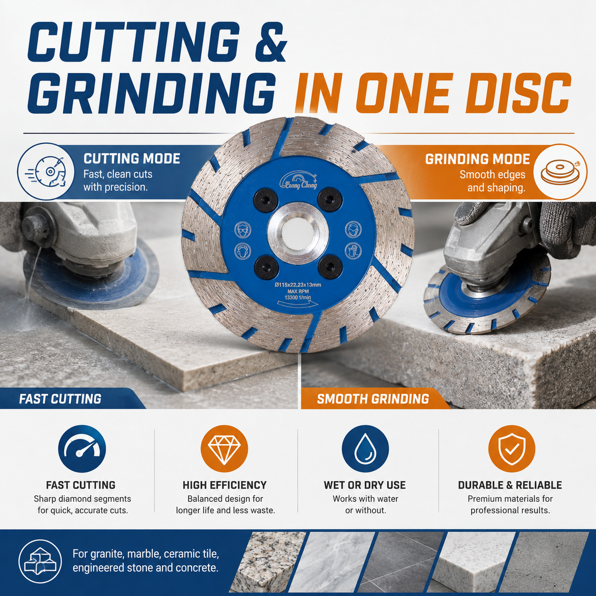 100mm Diamond Cutting & Grinding Disc for Stone & Tile
