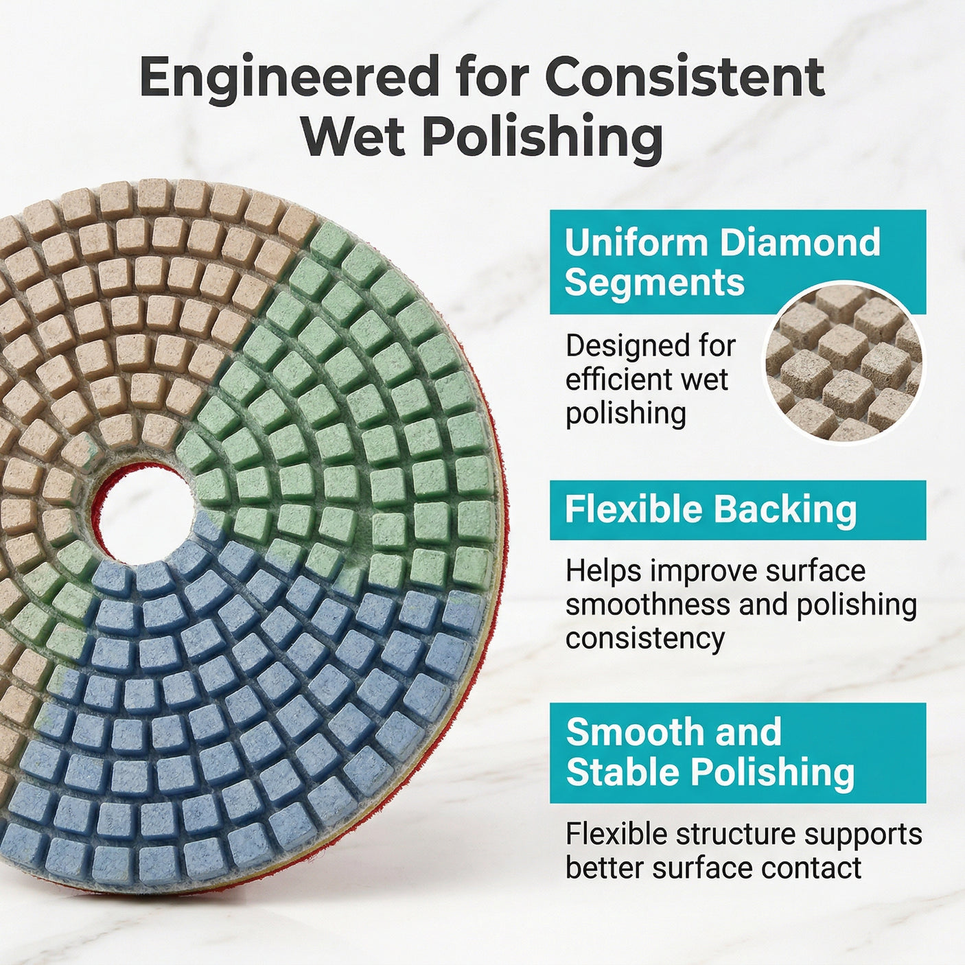 Wet Diamond Polishing Pads for Granite, Marble and Quartz, 50-3000 Grit