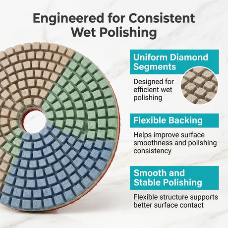 Wet Diamond Polishing Pads for Granite, Marble, Quartz & Stone | 50–3000 Grit