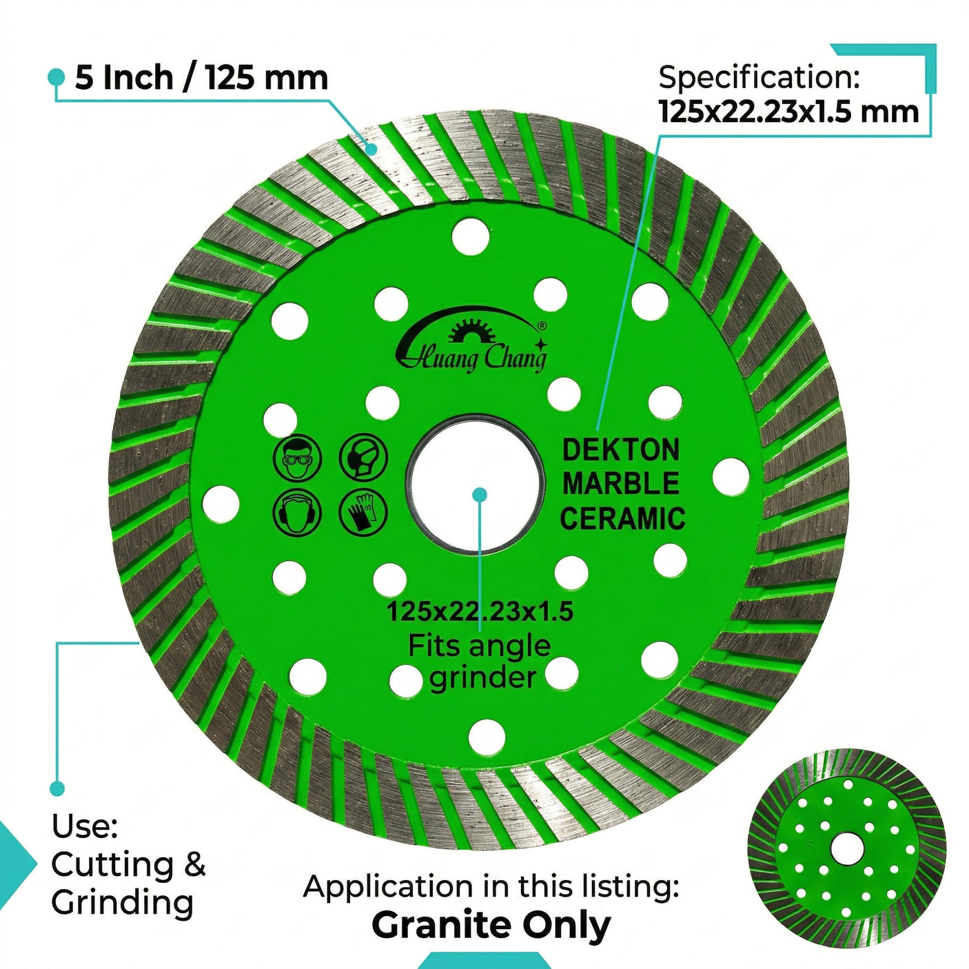 Huang Chang 5" Green Diamond Blade for Granite