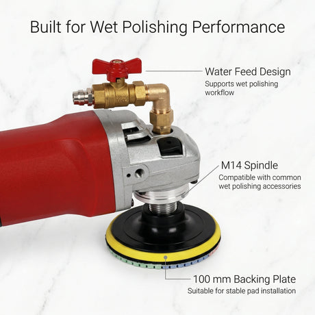 1200W 220V Wet Polisher with 6 Variable Speeds, M14, 100mm Backing Plate for Stone Surface Finishing