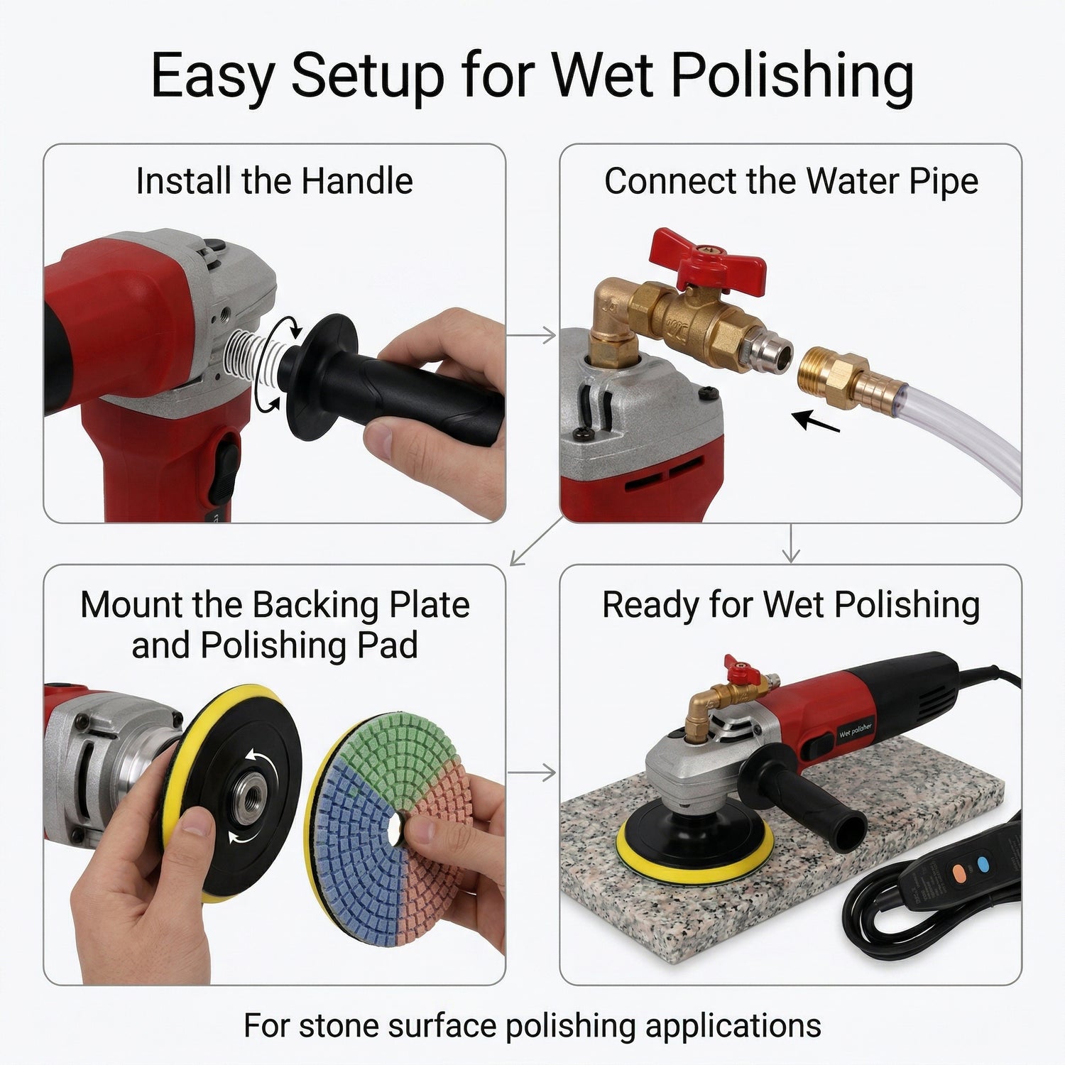 1200W Wet Polisher, M14, 100mm Backing Plate
