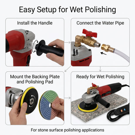 1200W 220V Wet Polisher with 6 Variable Speeds, M14, 100mm Backing Plate for Stone Surface Finishing