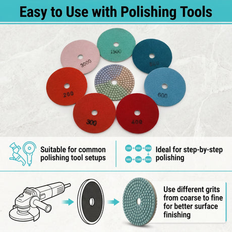 Wet Diamond Polishing Pads for Granite, Marble, Quartz & Stone | 50–3000 Grit