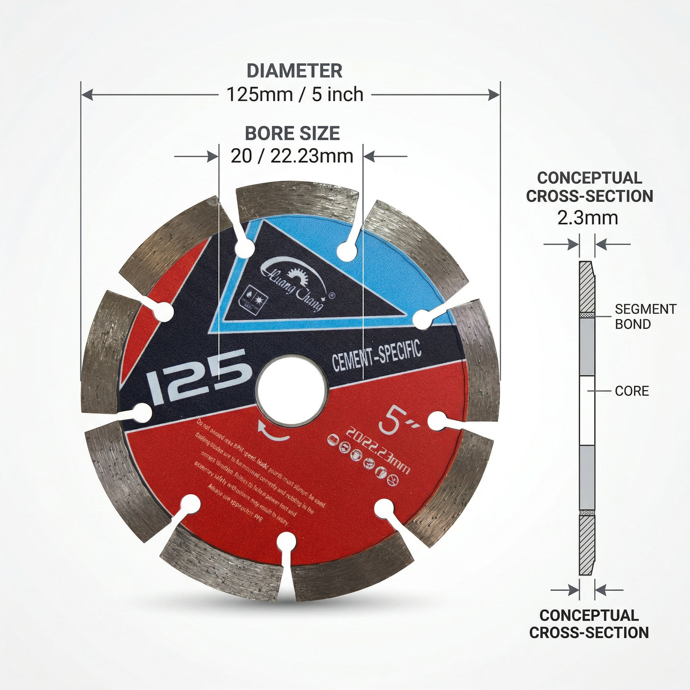 HUANG CHANG 125mm cementre specifikus szegmentált gyémántfűrészlap