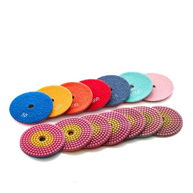 Assorted diamond polishing pads with color-coded backing discs