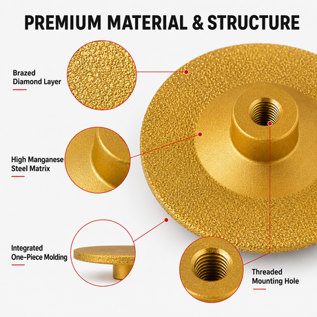 Brazed diamond grinding head material and structure