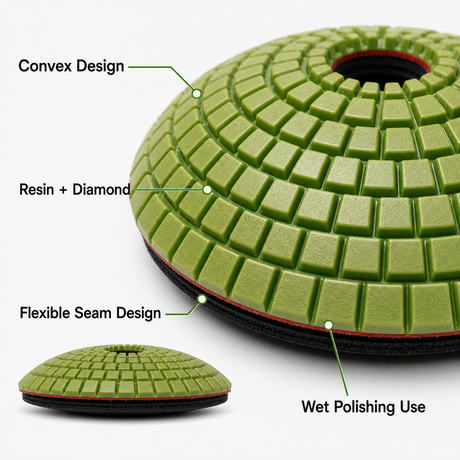 convex bowl polishing pad surface and seam detail