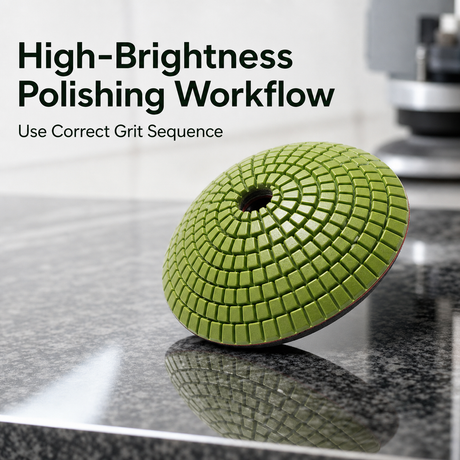 convex polishing pad for high brightness stone polishing workflow