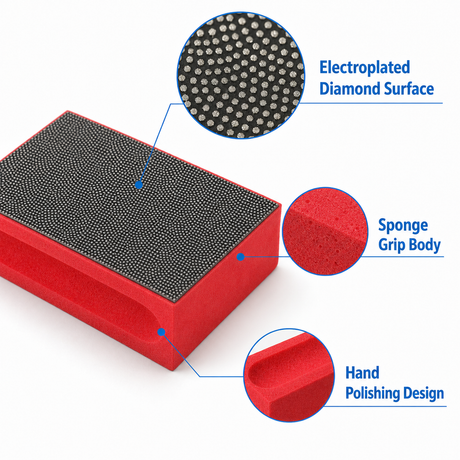 Electroplated diamond surface and sponge grip detail