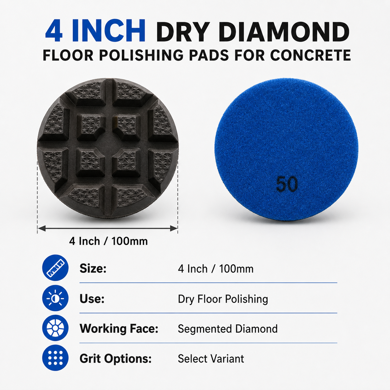 4 inch 100mm dry diamond floor polishing pad specification